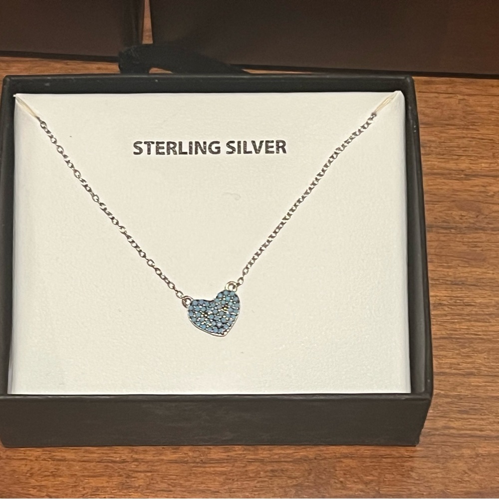 Macy's Sterling Silver Necklace with Blue Heart Pendant